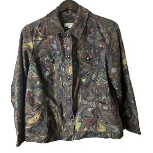 CJ Banks Women's Swirled Multi-Color Button-Up Jean Jacket Size Large